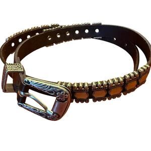 Albatros Brown Genuine Leather & Silver Belt Made In Italy Medium